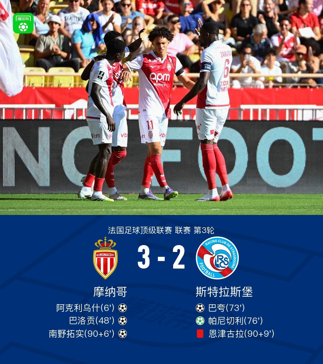 开云体育-摩纳哥3-2斯特拉斯堡，南野拓实绝杀，巴夸破门+造点